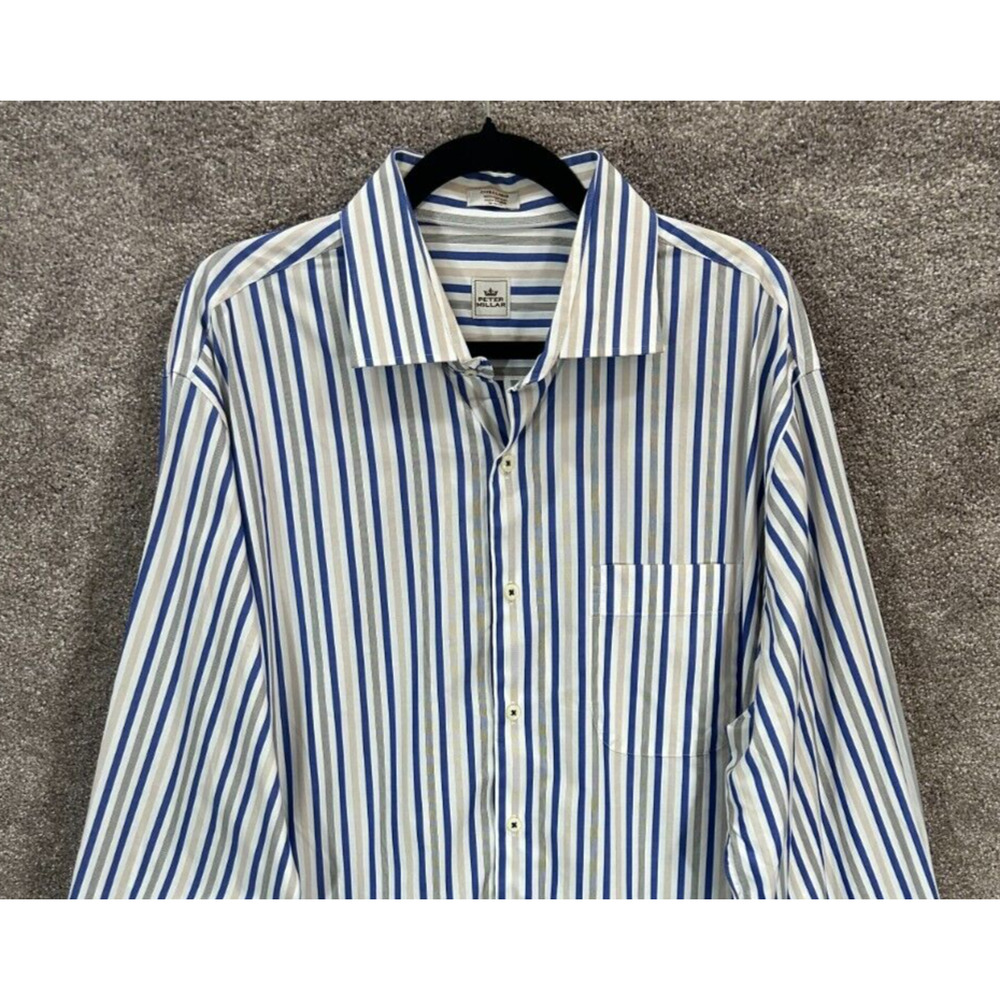 Peter Millar‎ Shirt Mens XL Blue Multi Stripe Button Up Long Sleeve Collared